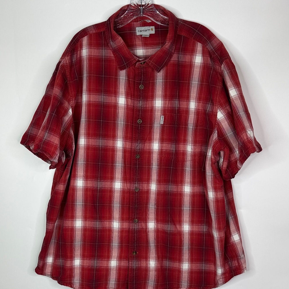 Carhartt Red Plaid Short Sleeve Button Up Shirt Size 3XL
